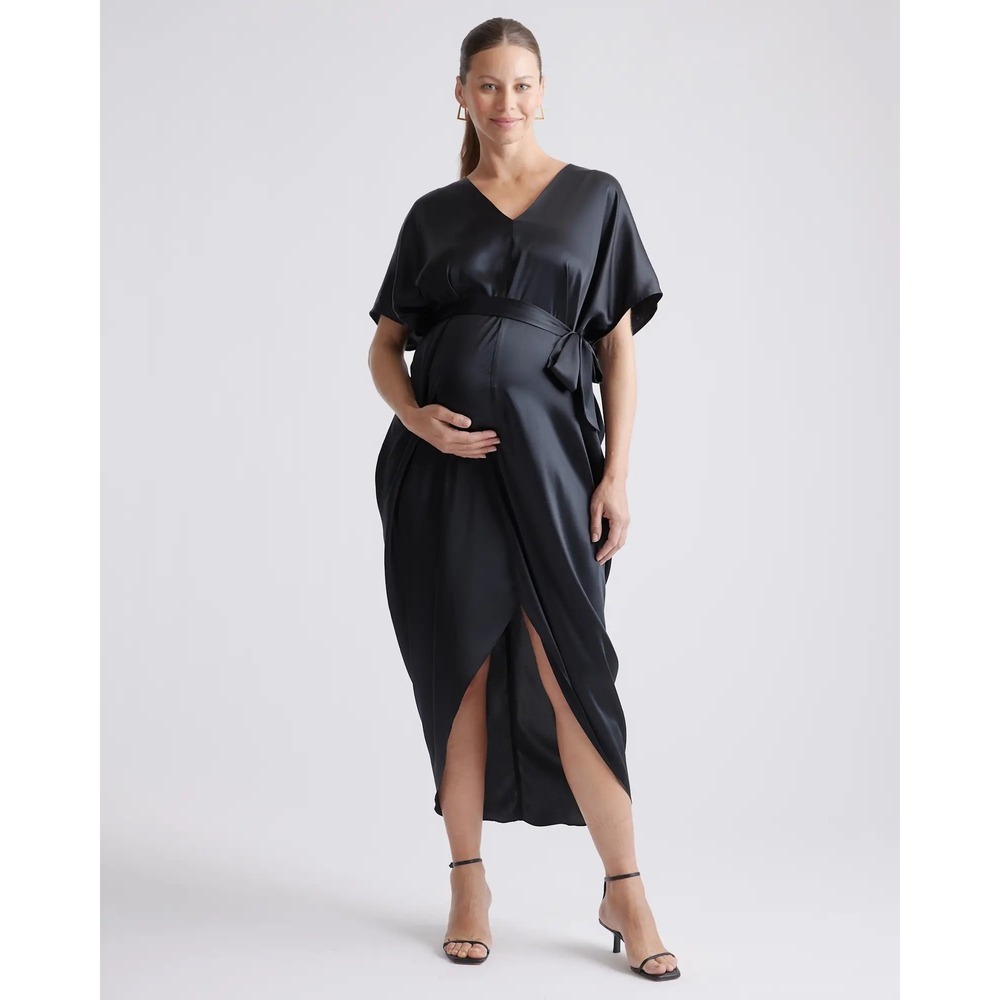 Quince 100% Washable Silk Maternity Dress Black Luxe Aesthetic Bump Friendly L